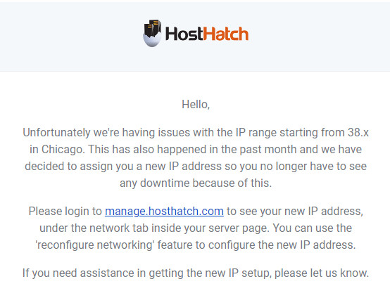 Hosthatch 芝加哥38开头的IP挂了，真能折腾。。。