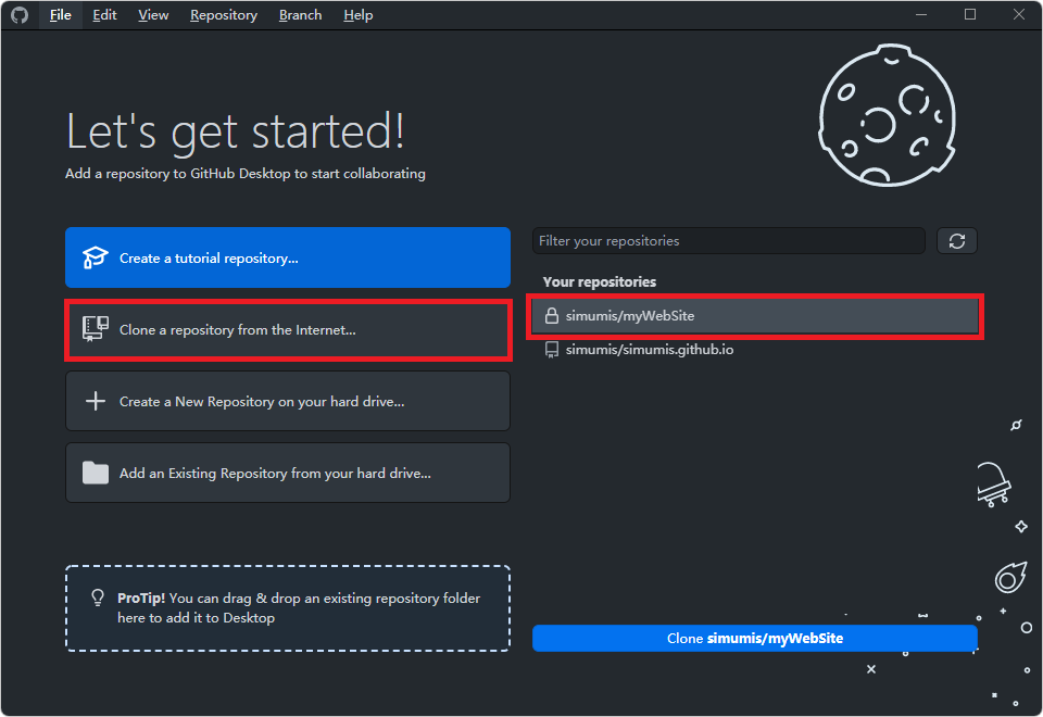 进入Github Desktop 软件 https://s4.ax1x.com/2022/01/23/75lTyT.png