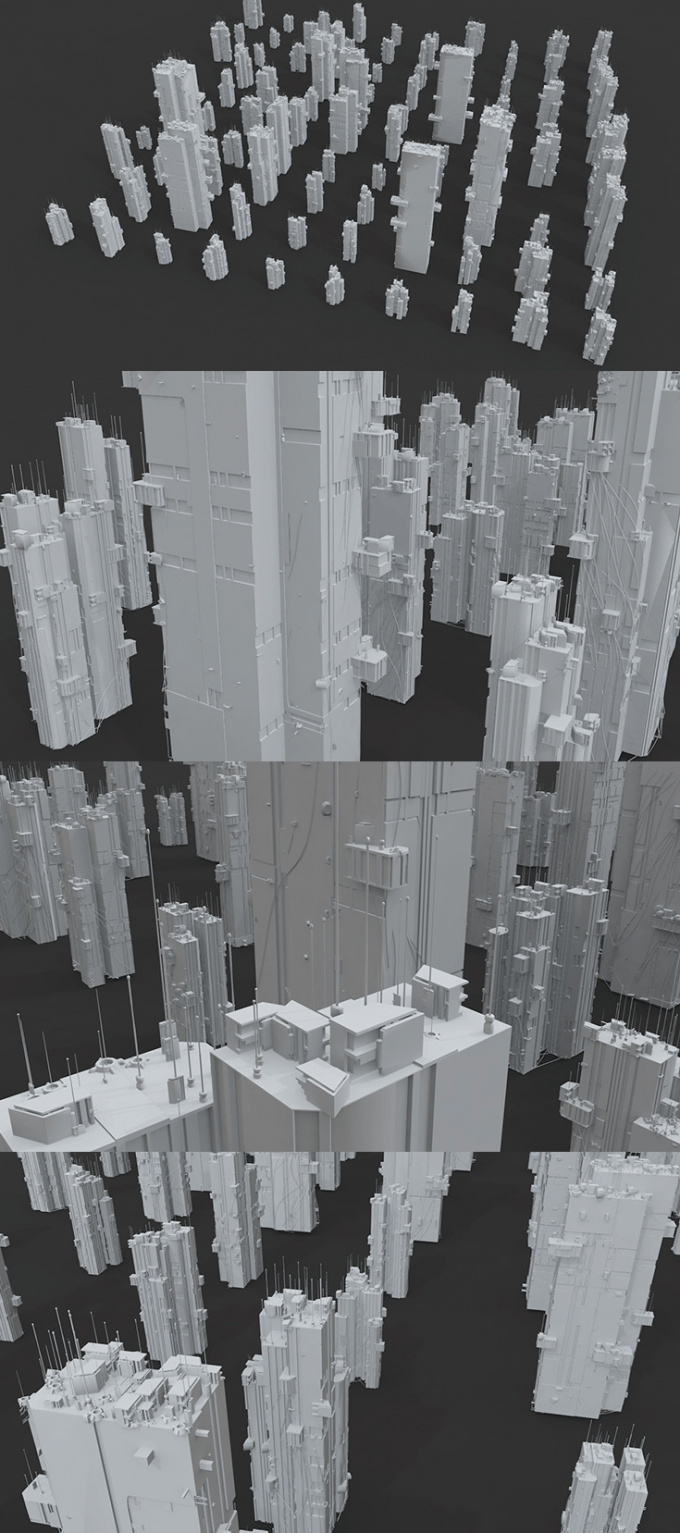 100个独特的赛博朋克科幻城市建筑C4D模型未来科幻炫酷3d素材C437 淘宝网